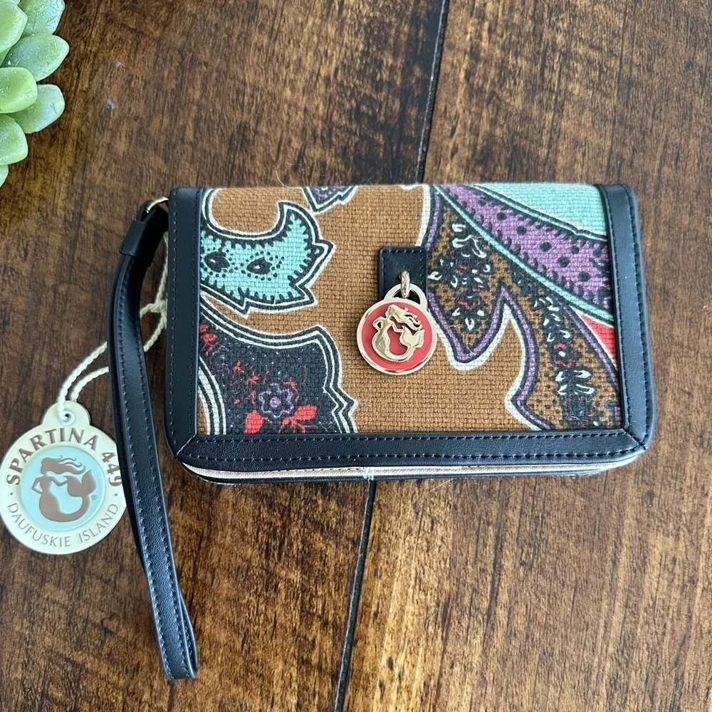 Spartina 449 | Daufuski Island Paisley Linen & Leather Wristlet/Wallet, NWT